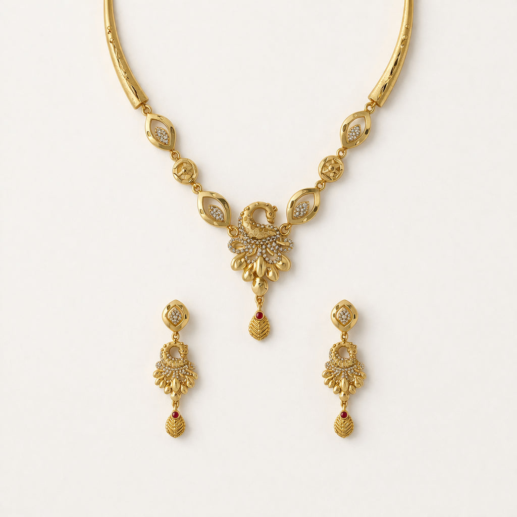 Golden Plume Necklace Set