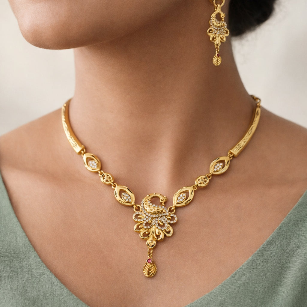 Golden Plume Necklace Set